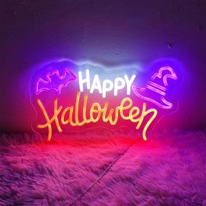 Happy Halloween Hat Bat USB LED Neon Sign 🎃