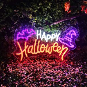 Happy Halloween Hat Bat USB LED Neon Sign 🎃