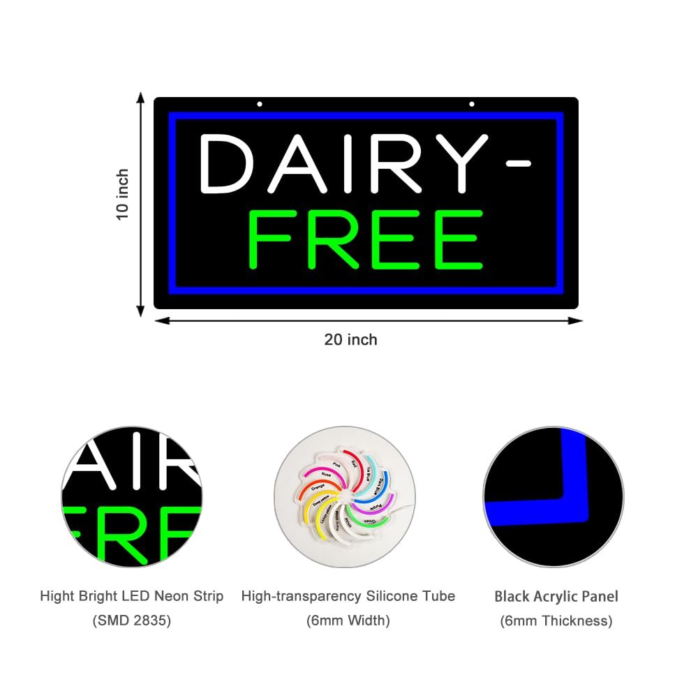 LED Dairy Free Neon Sign, 20"x10" - Image 3