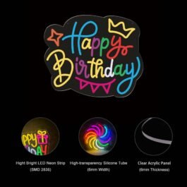 Happy Birthday Neon Sign, 16″x13″