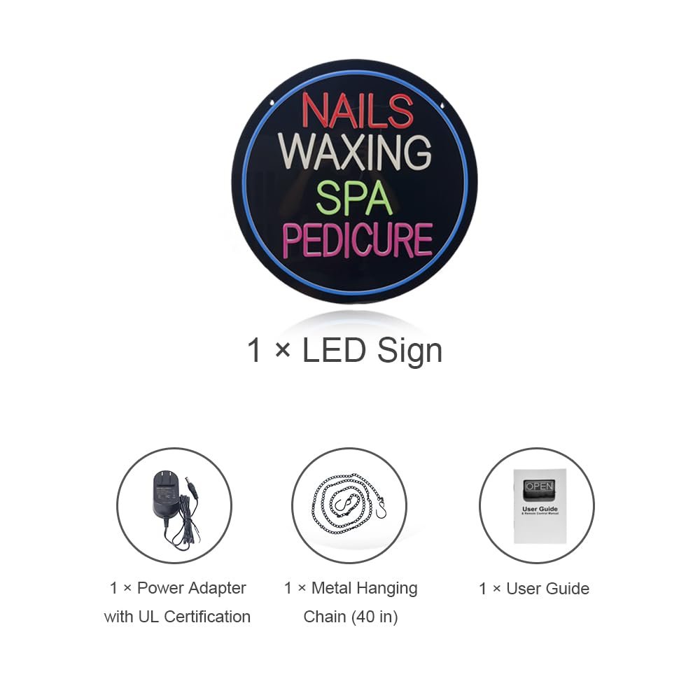 Nails Waxing Spa Pedicure LED Neon Sign, 20"ร20" - Image 6