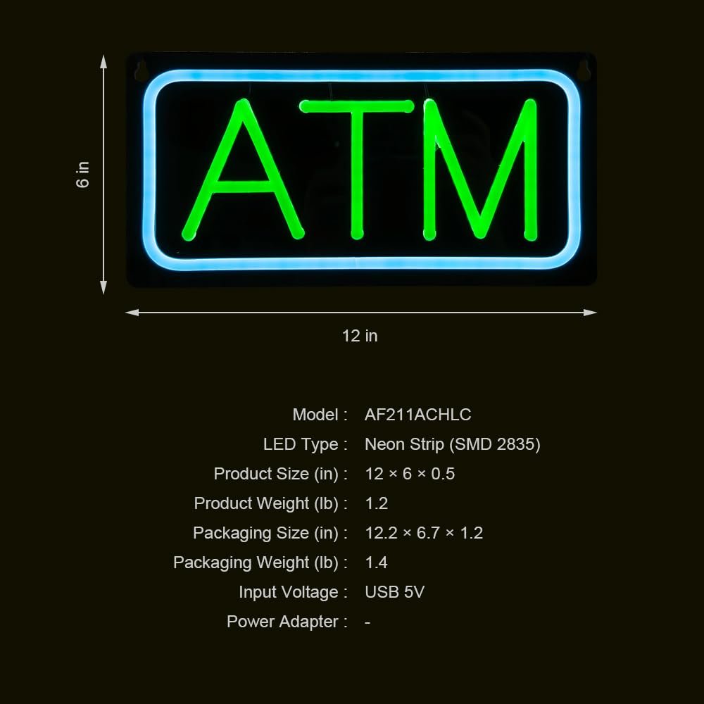 ATM Neon Sign, 12"x6" - Image 4