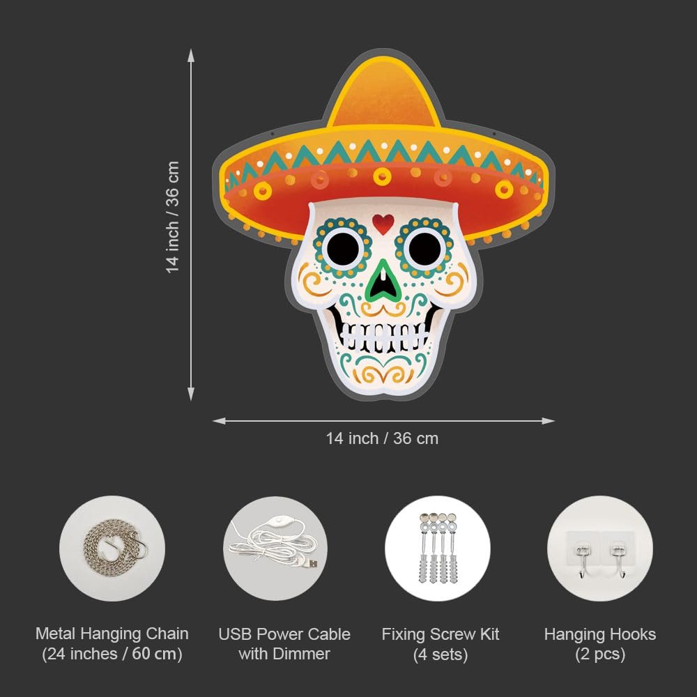 Day Of The Dead Neon Sign, 14"x14" - Image 4