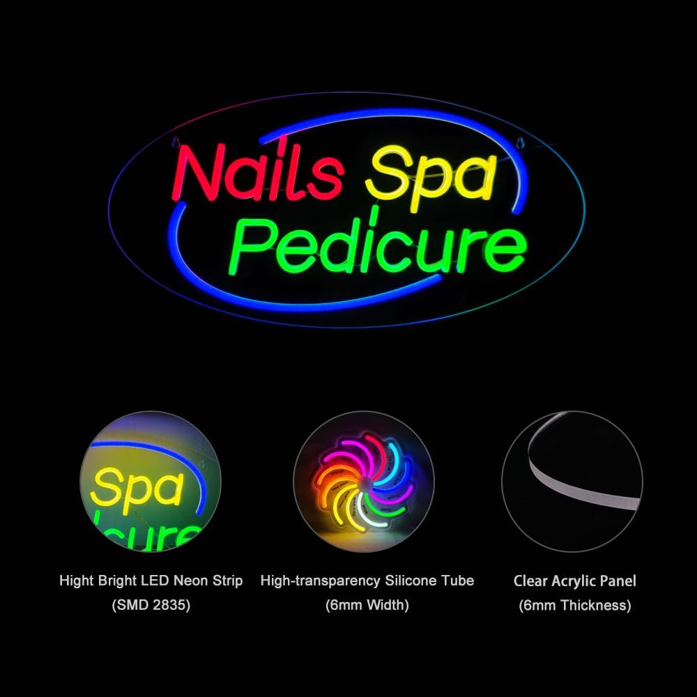 Nails Spa Pedicure LED Neon Sign, 24"ร12" - Image 4