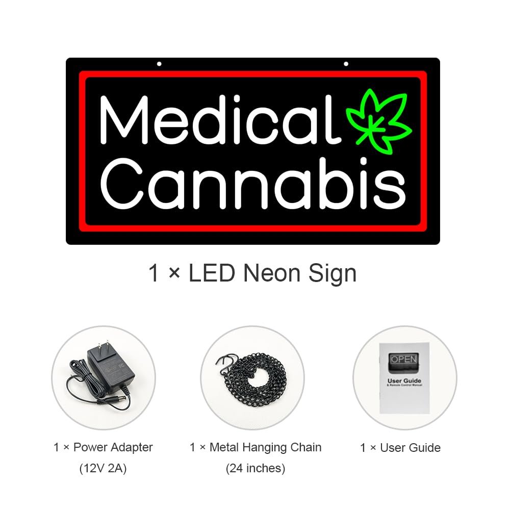 LED Medical Cannabis Neon Sign, 24"x12" - Image 3