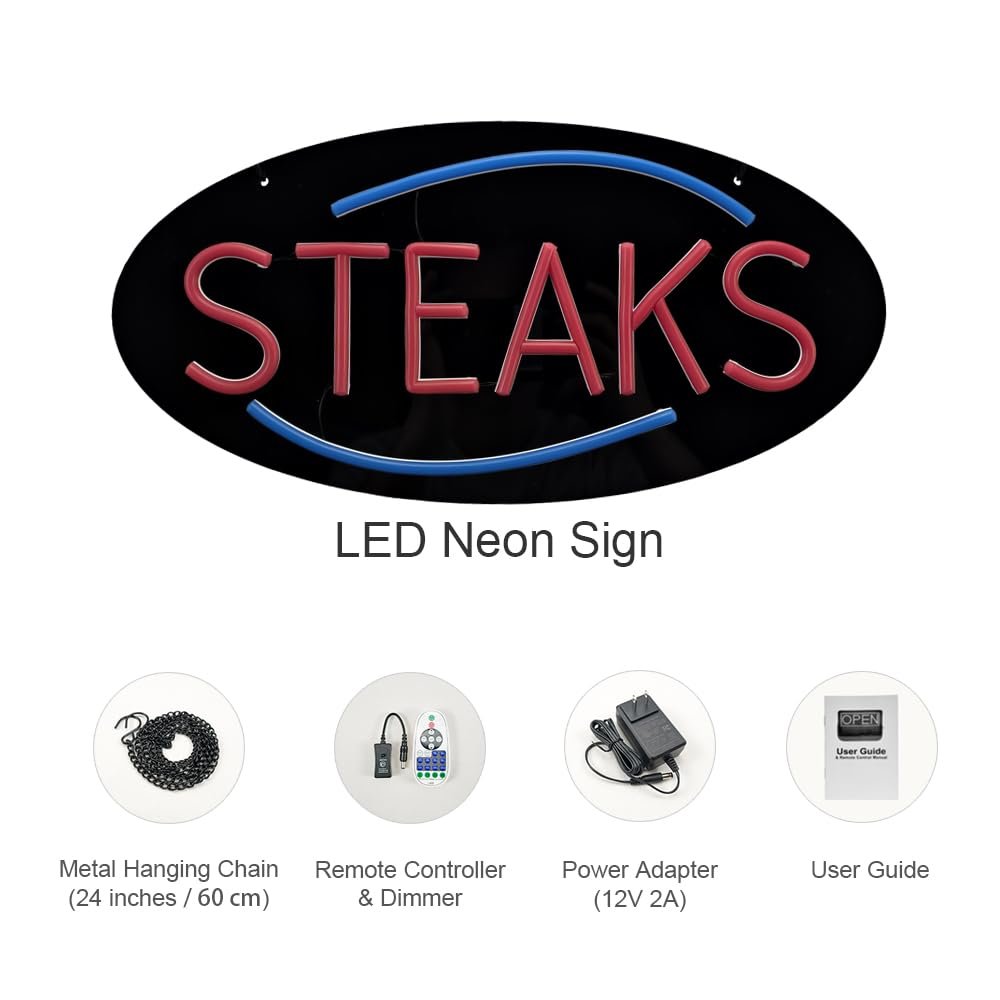 LED Steaks Neon Sign, 16"x8" - Image 5