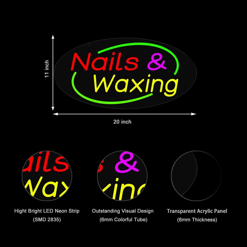 LED Nails Waxing Sign, 20"x10" - Image 3