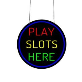 LED Play Slots Here Neon Sign, 16″×16″
