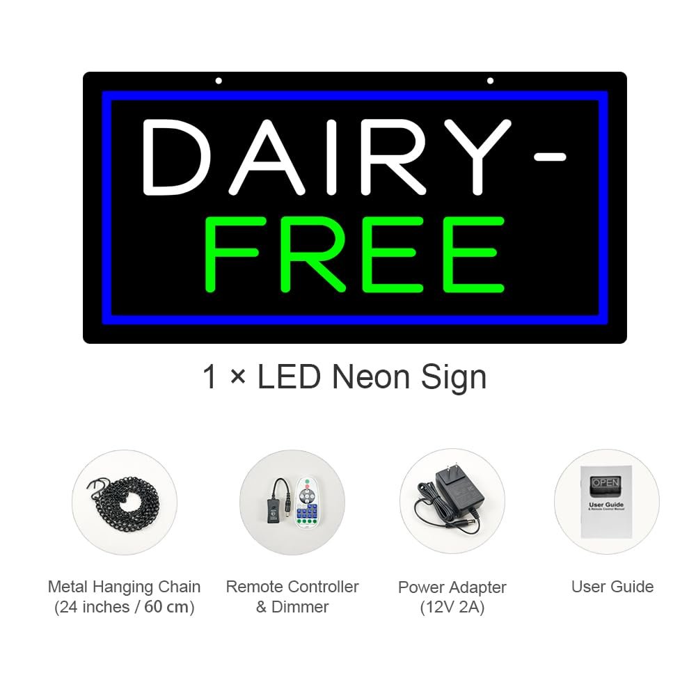 LED Dairy Free Neon Sign, 20"x10" - Image 4