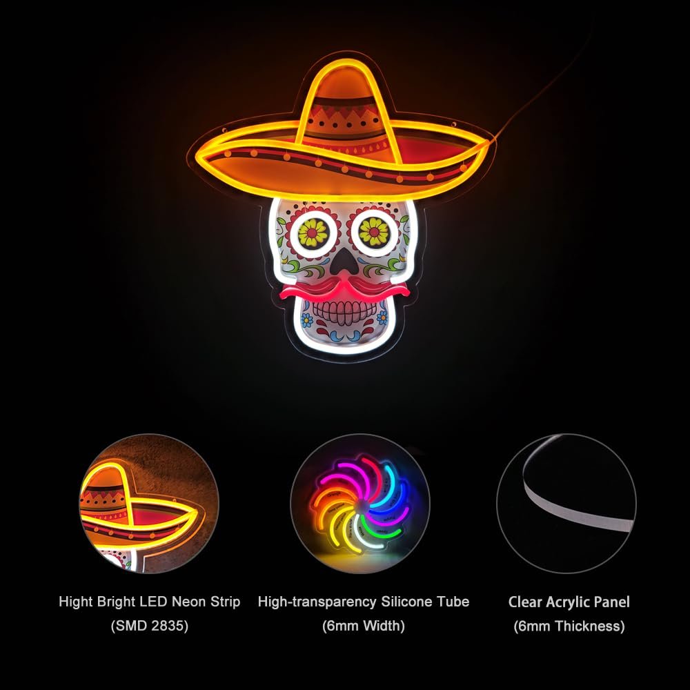 Day Of The Dead Neon Sign, 14"x14" - Image 5