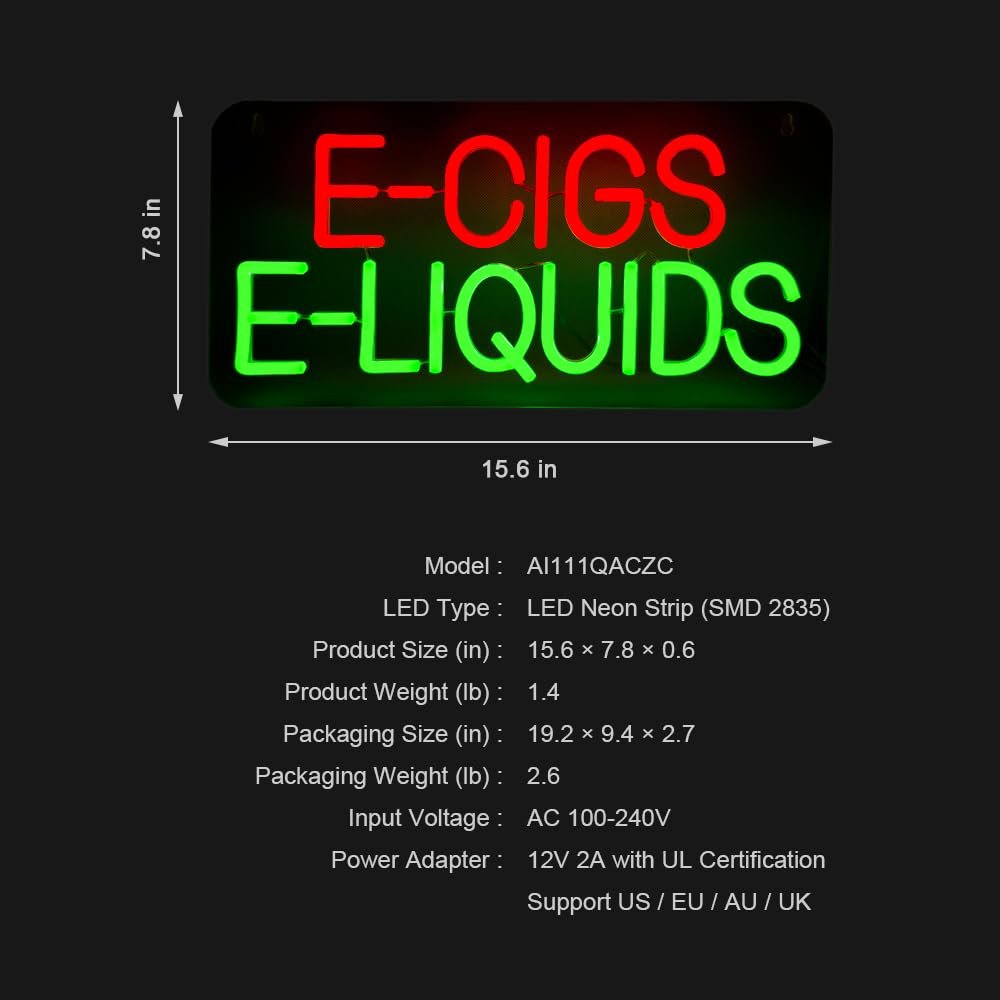 LED E-cigs E-liquids Neon Sign, 15.6"x7.8" - Image 5