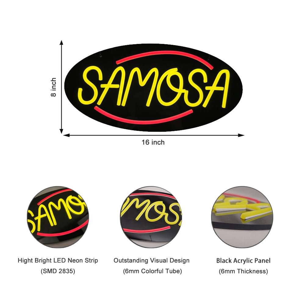 LED Samosa Neon Sign, 16"x8" - Image 4