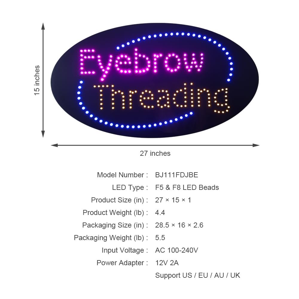 LED Eyebrow Threading Sign, 27"x15" - Image 4