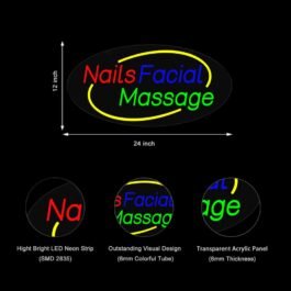 LED Nails Facial Massage Neon Sign, 24″×12″