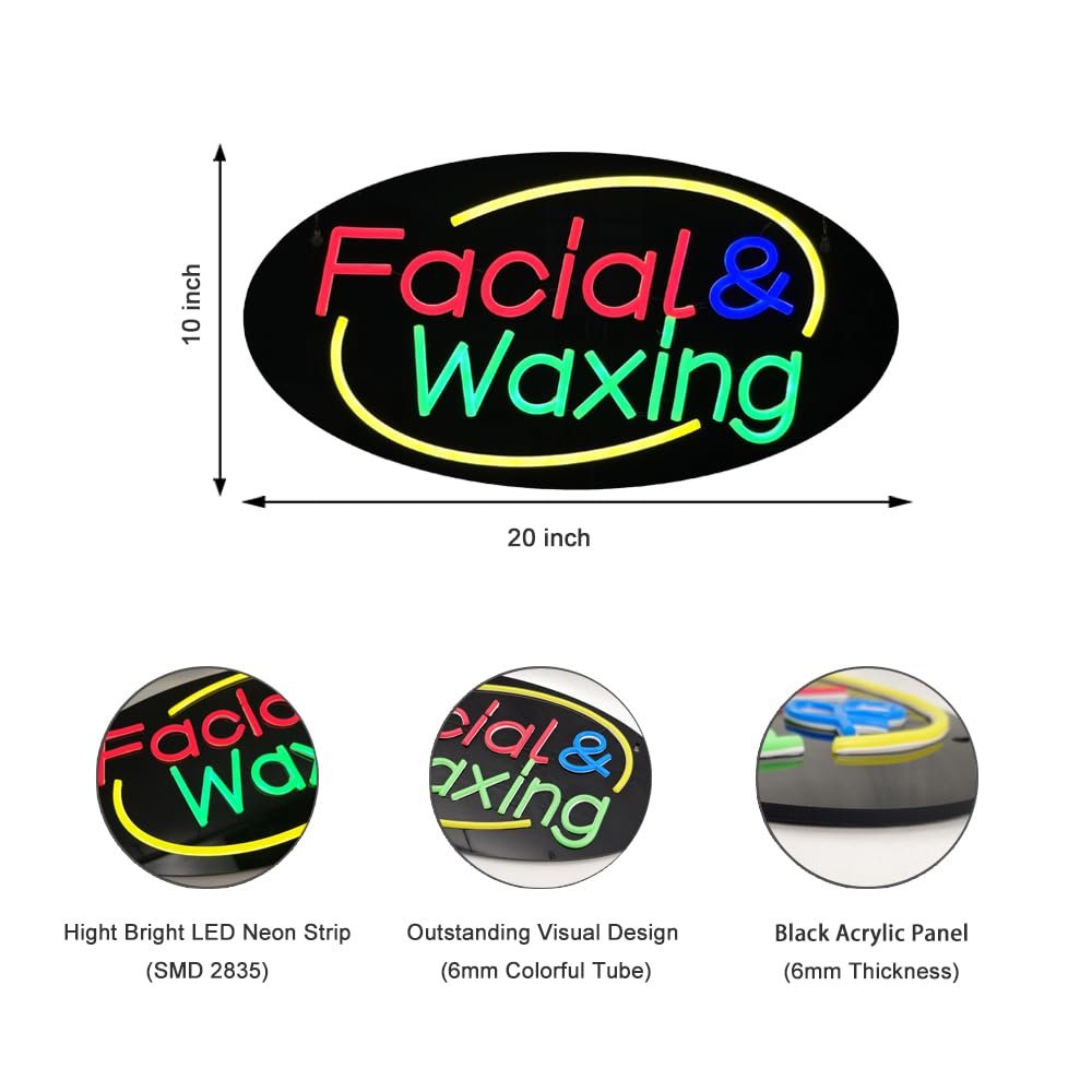LED Facial Waxing Neon Sign, 20"x10" - Image 3