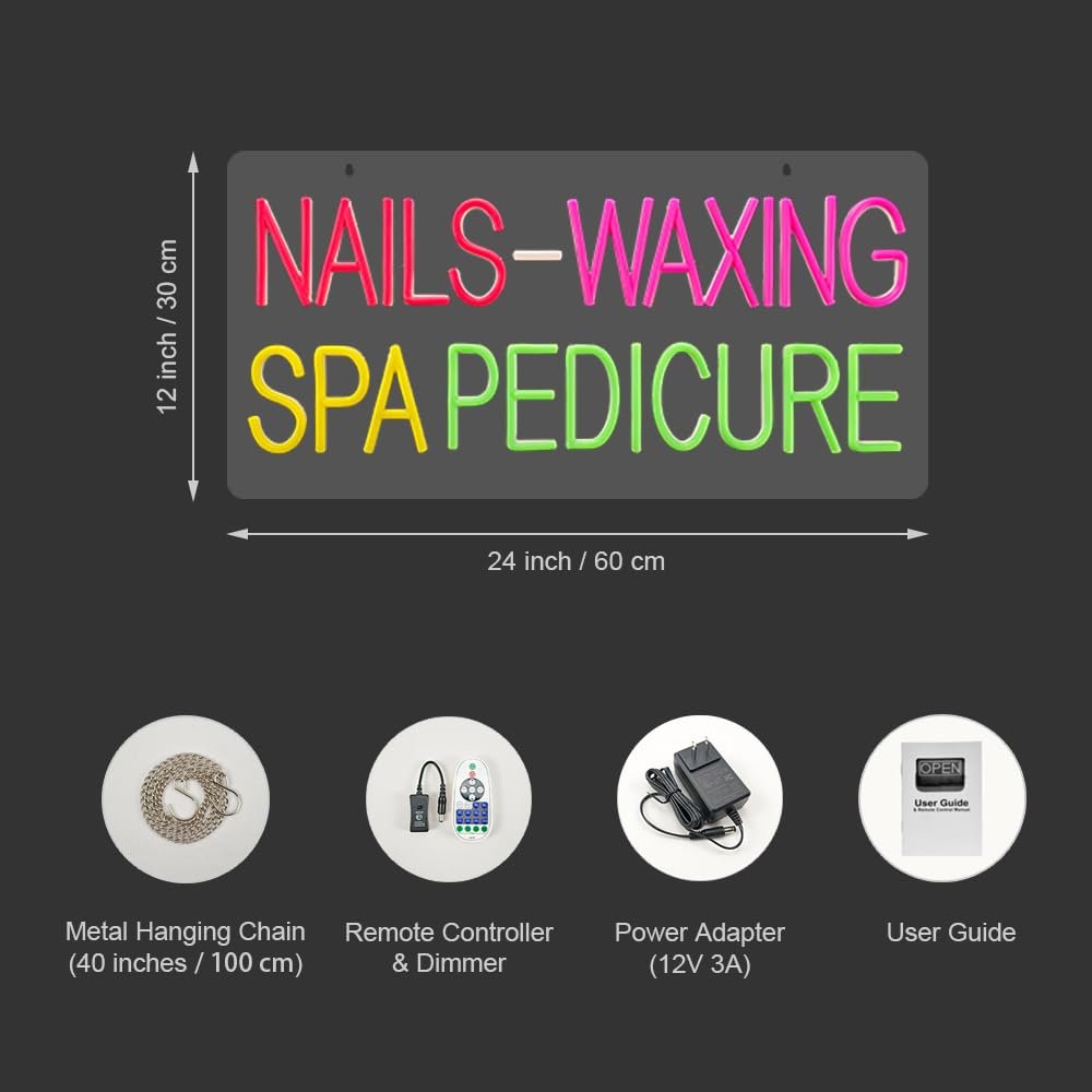Nails Waxing Spa Pedicure LED Neon Sign, 24"x12" - Image 6