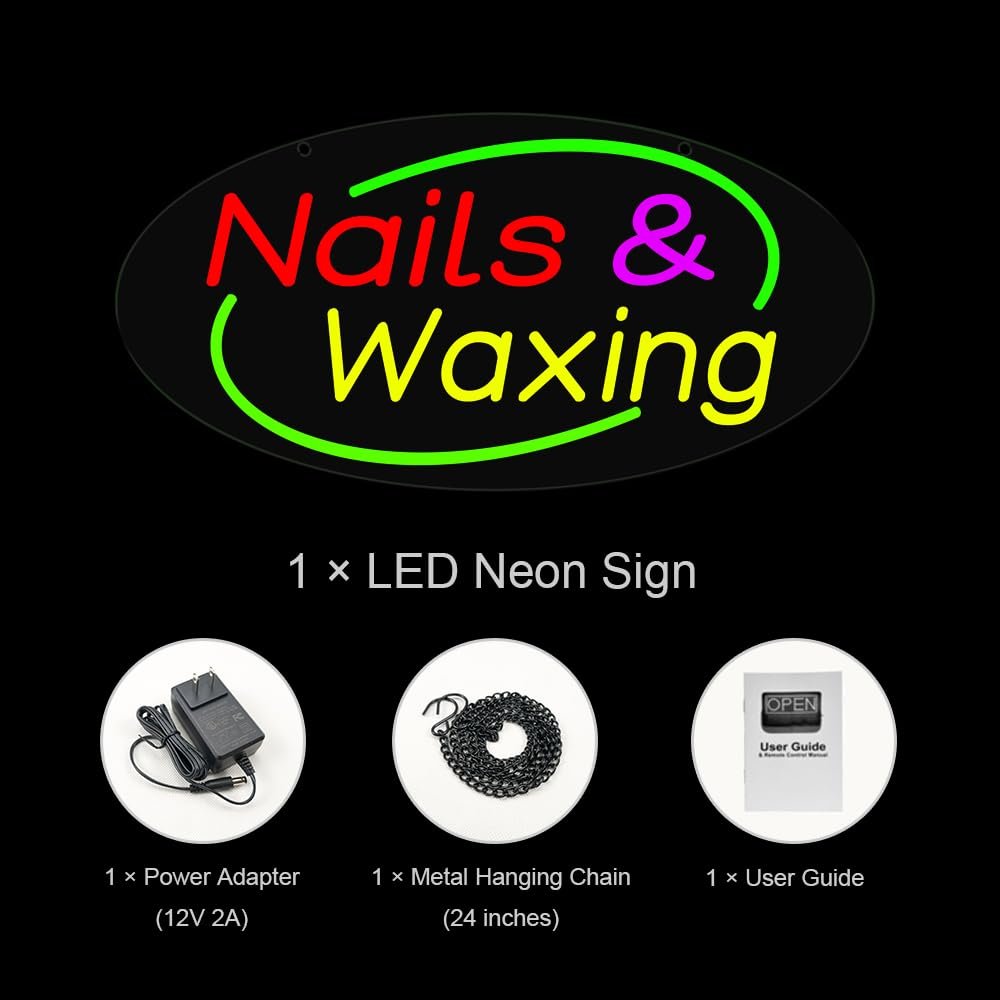 LED Nails Waxing Sign, 20"x10" - Image 4