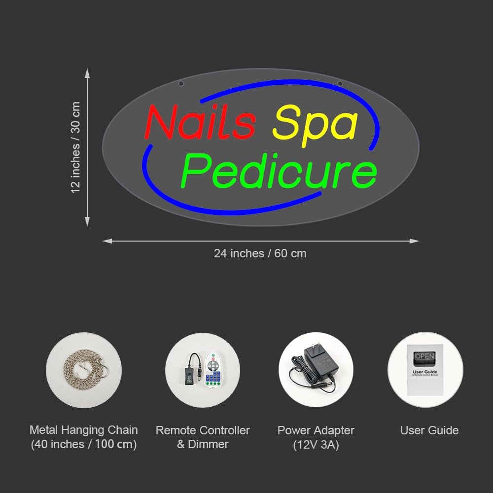 Nails Spa Pedicure LED Neon Sign, 24"ร12" - Image 5