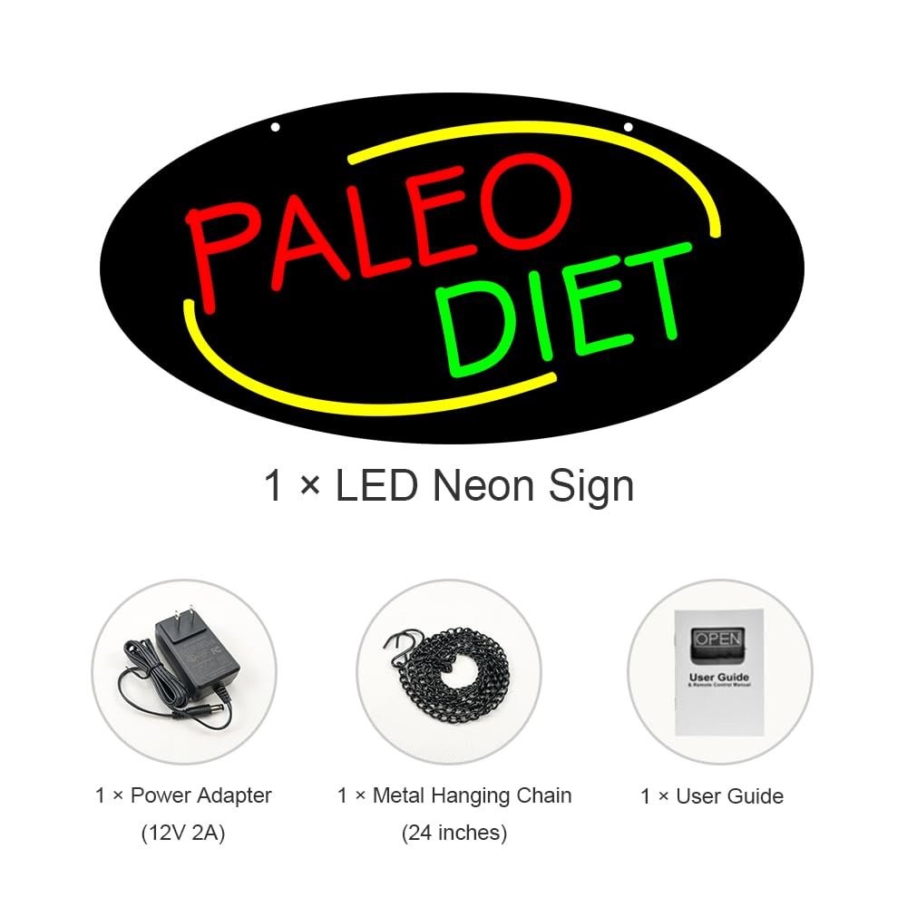 LED Paleo Diet Neon Sign, 20"x10" - Image 3