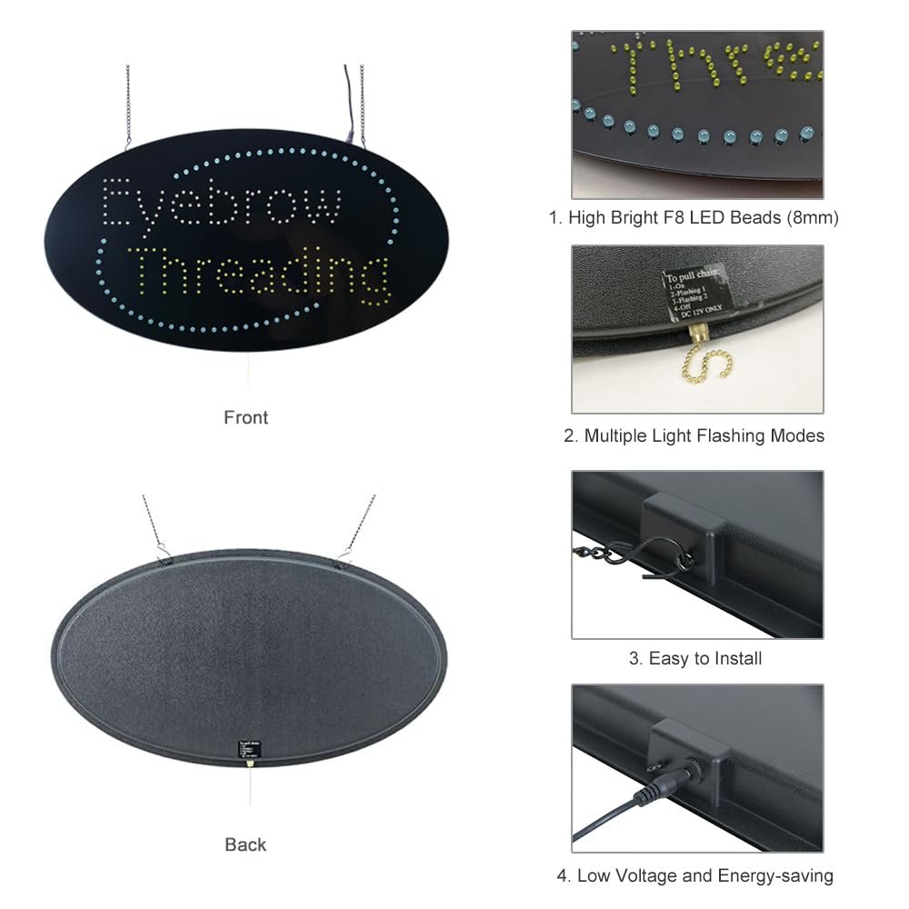 LED Eyebrow Threading Sign, 27"x15" - Image 3