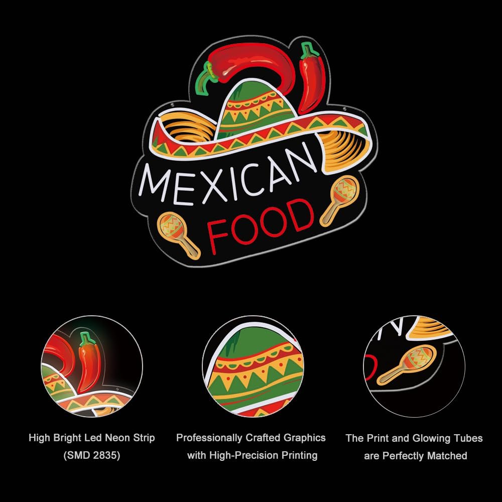 Mexican Food Neon Sign, 14"x12" - Image 3