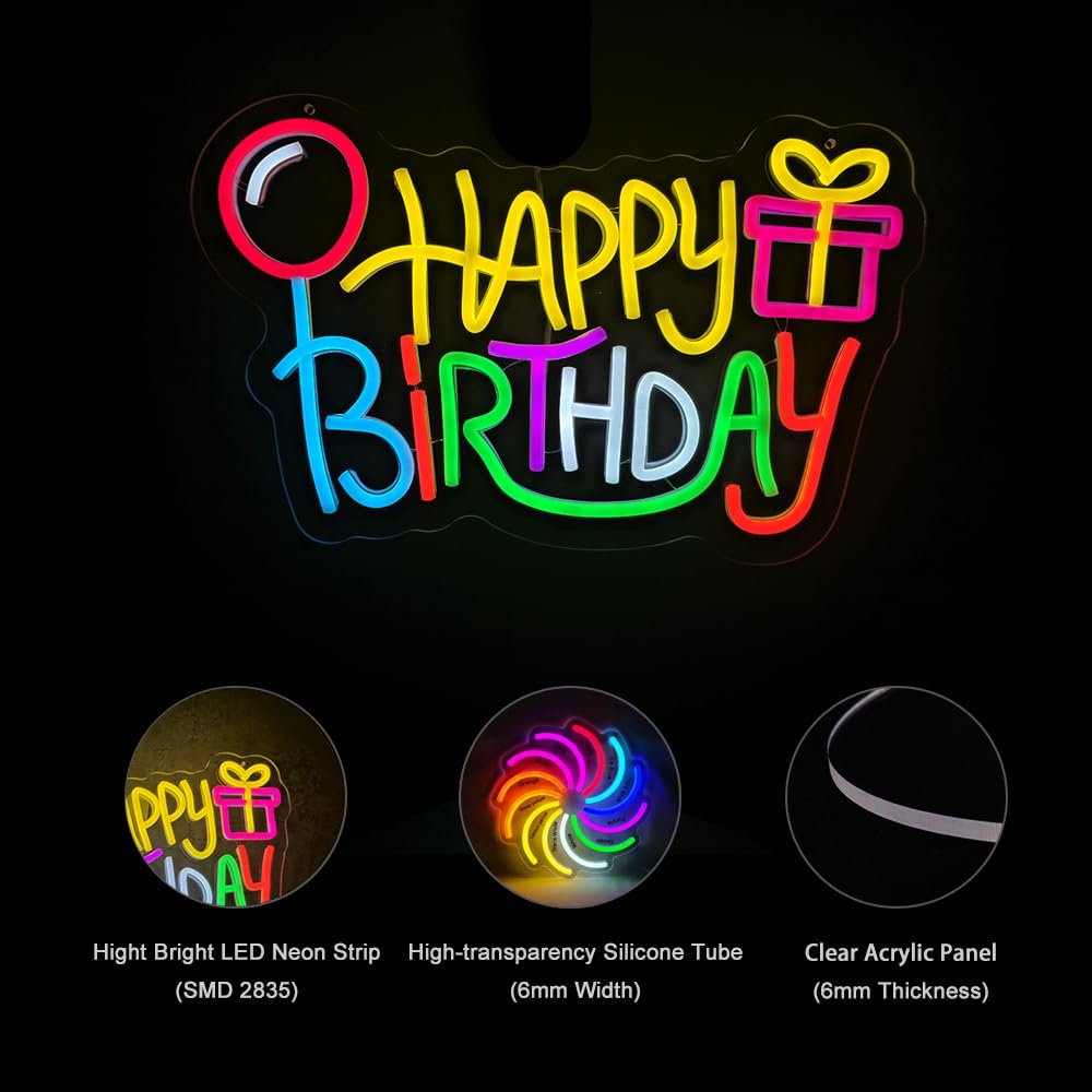 Happy Birthday Neon Sign, 15.4"x8.6" - Image 5
