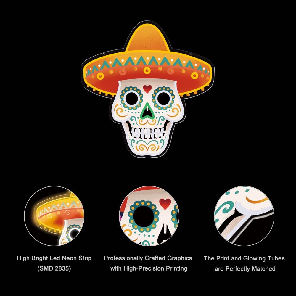 Day Of The Dead Neon Sign, 14"x14" - Image 3