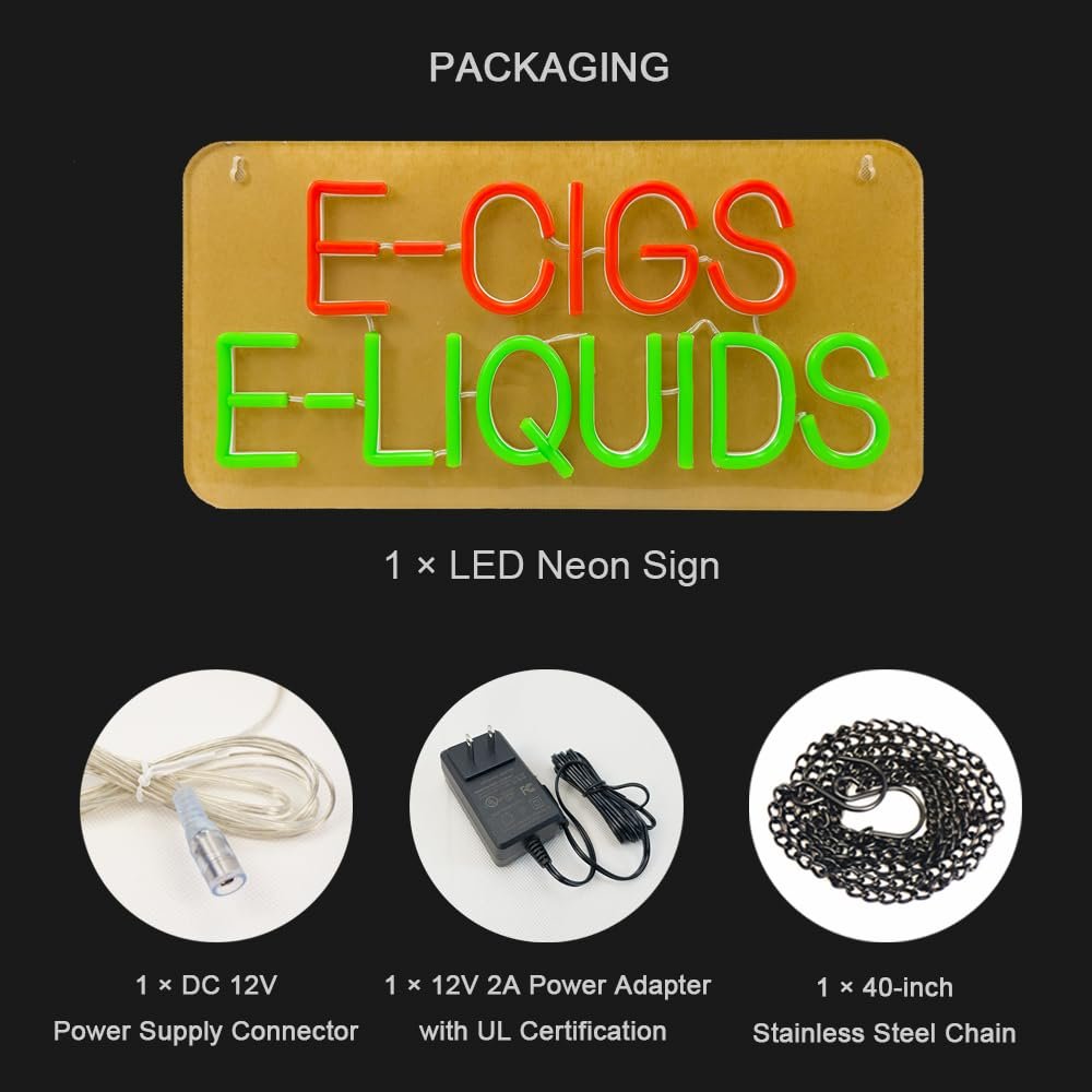 LED E-cigs E-liquids Neon Sign, 15.6"x7.8" - Image 6