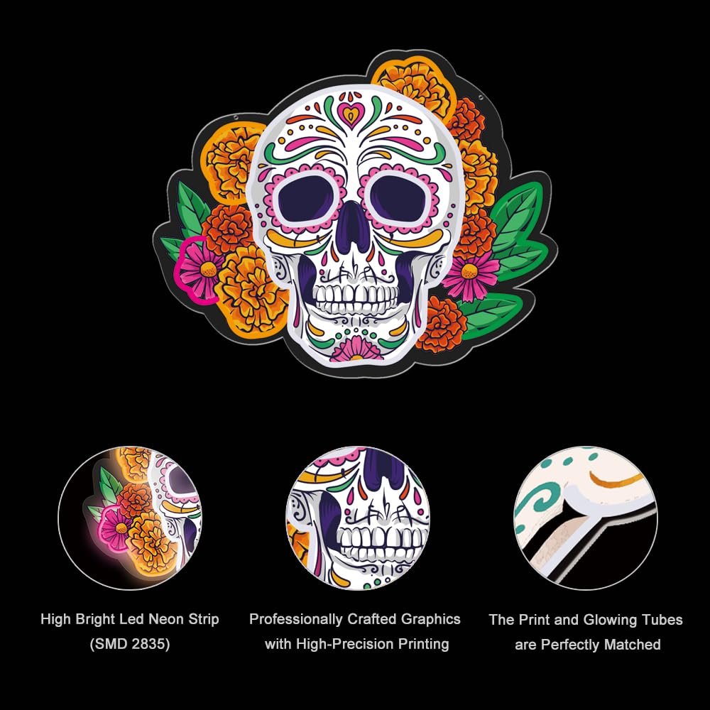 Day Of The Dead Neon Sign, 16"x12.6" - Image 3