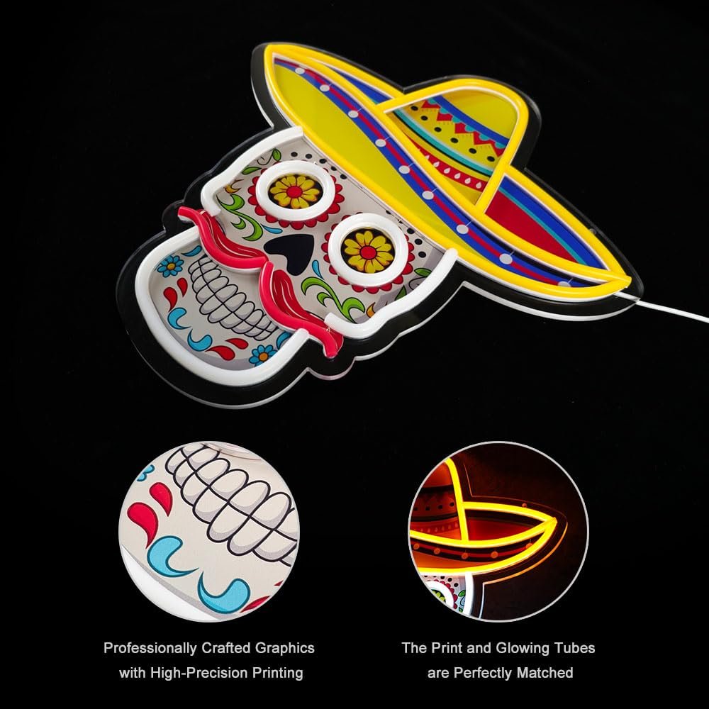 Day Of The Dead Neon Sign, 14"x14" - Image 4