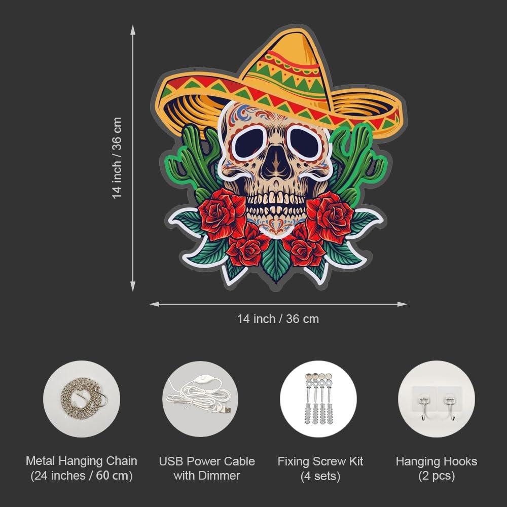 Day Of The Dead Neon Sign, 14"x14" - Image 6