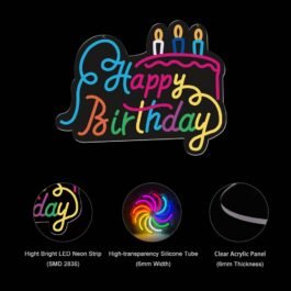 Happy Birthday Neon Sign, 16″x12.6″