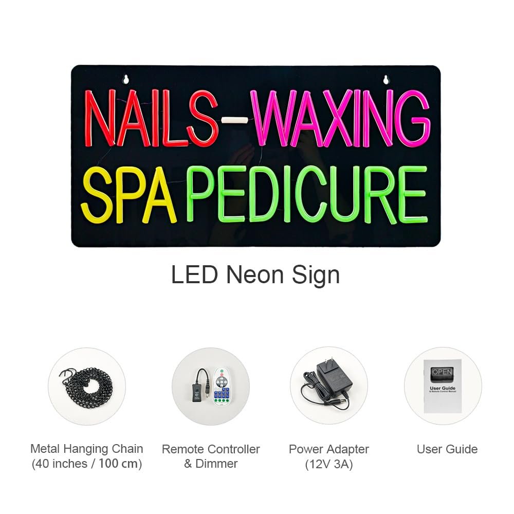 Nails Waxing Spa Pedicure LED Neon Signs, 24"x12" - Image 6