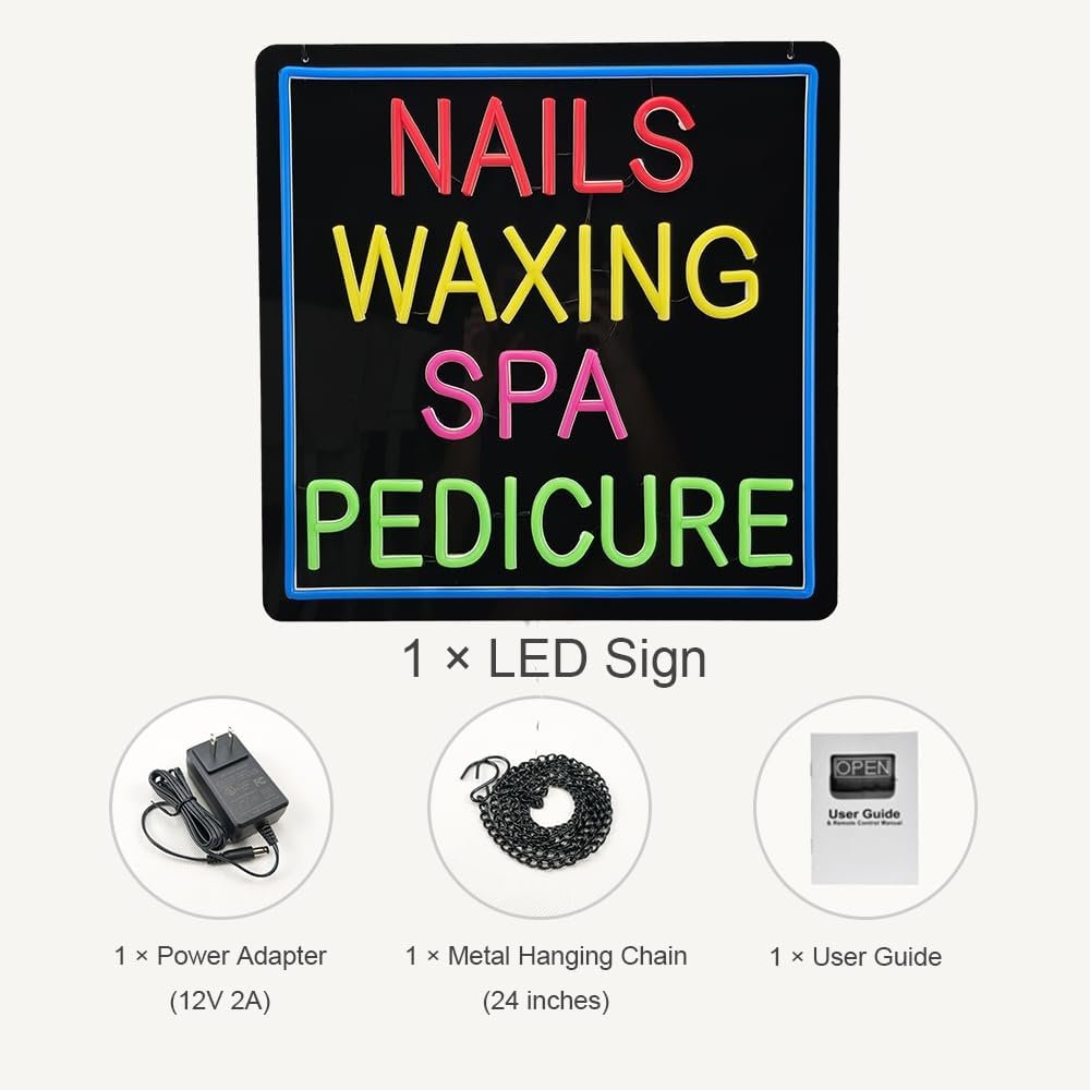 Nails Waxing Spa Pedicure LED Neon Signs, 16"ร16" - Image 5