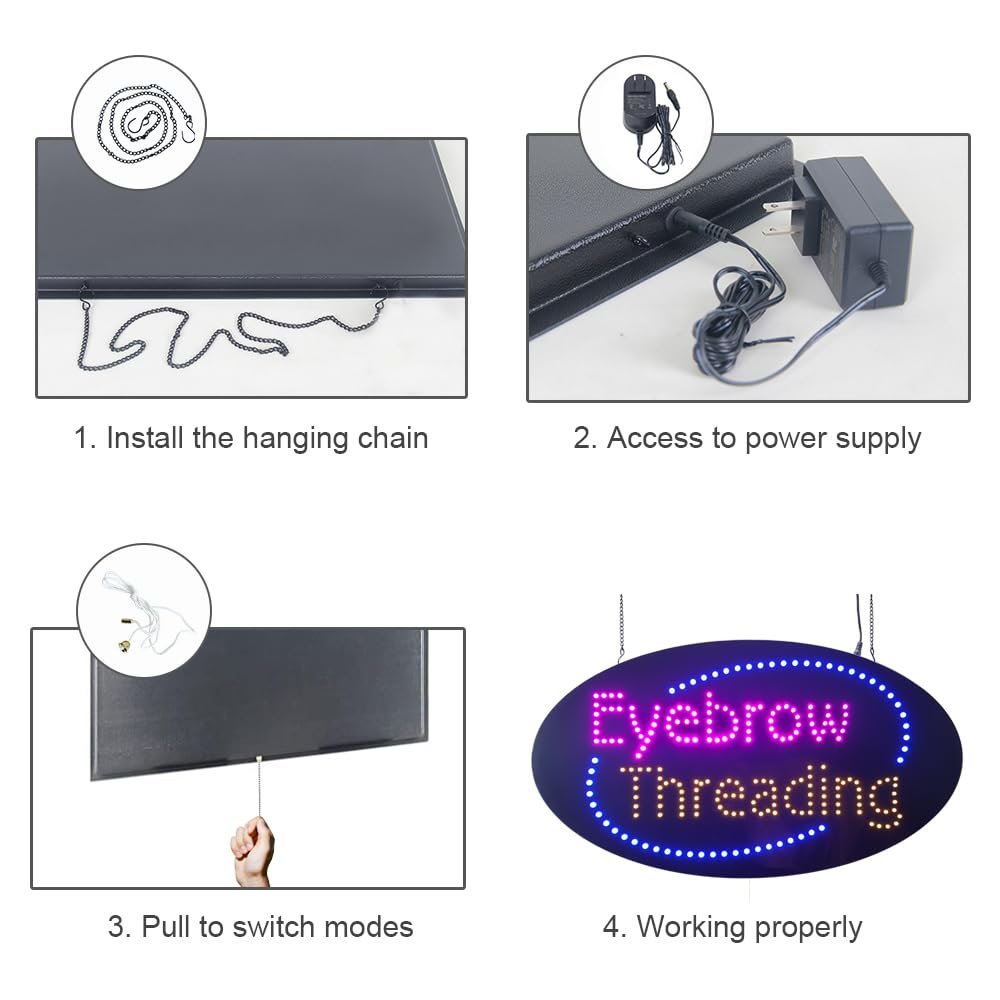 LED Eyebrow Threading Sign, 27"x15" - Image 5