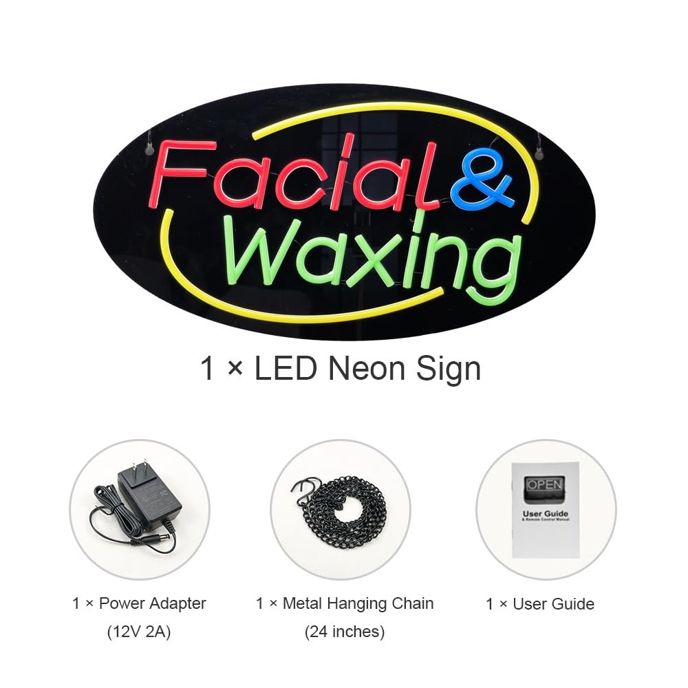 LED Facial Waxing Neon Sign, 20"x10" - Image 4