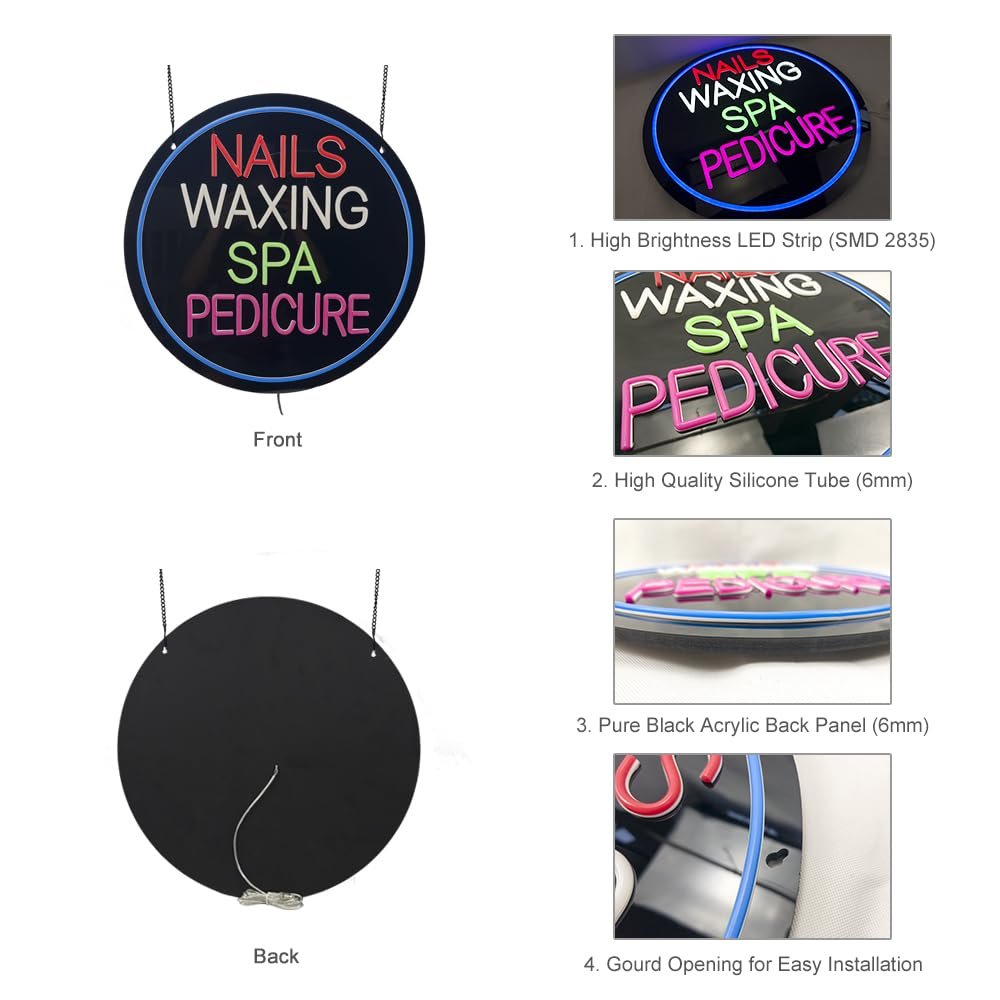 Nails Waxing Spa Pedicure LED Neon Sign, 20"ร20" - Image 4