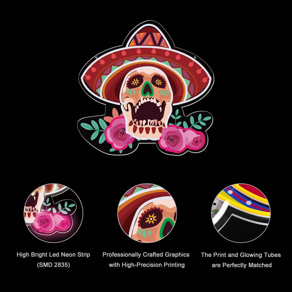 Day Of The Dead Neon Sign, 14"ร14" - Image 3