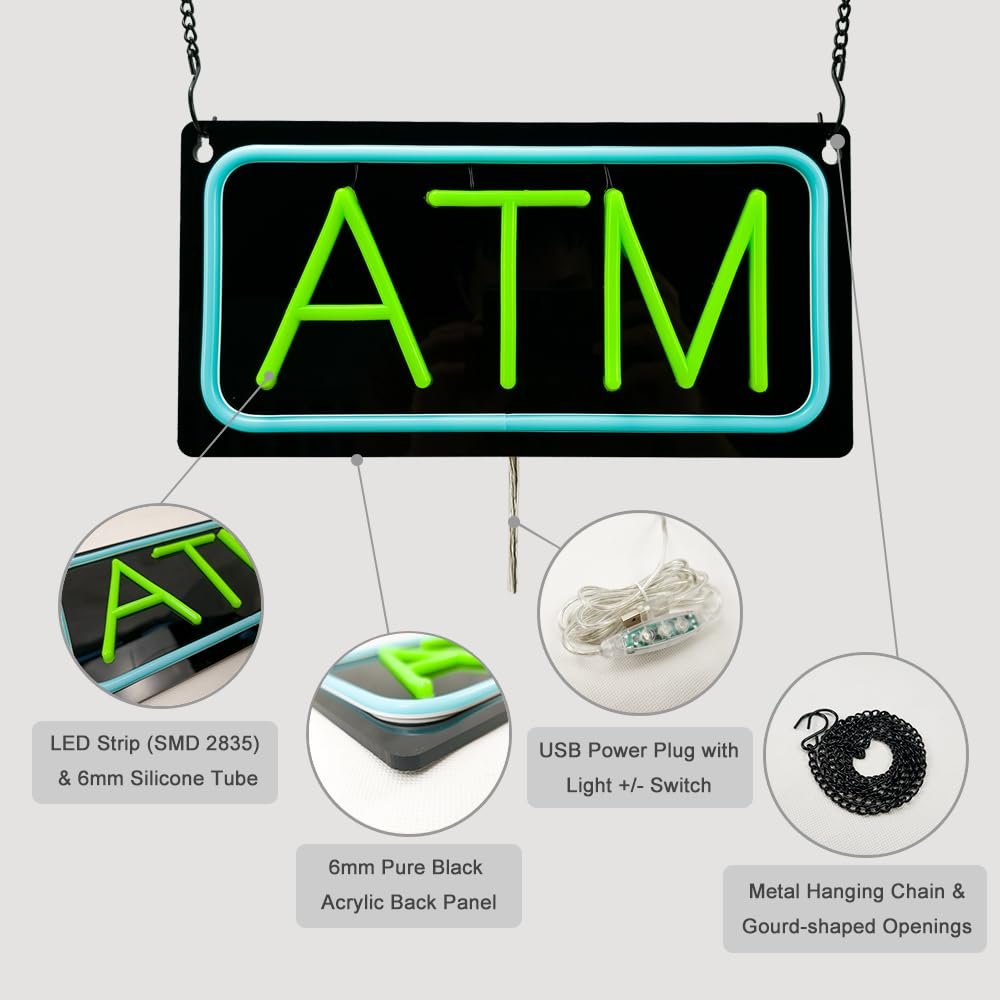ATM Neon Sign, 12"x6" - Image 5