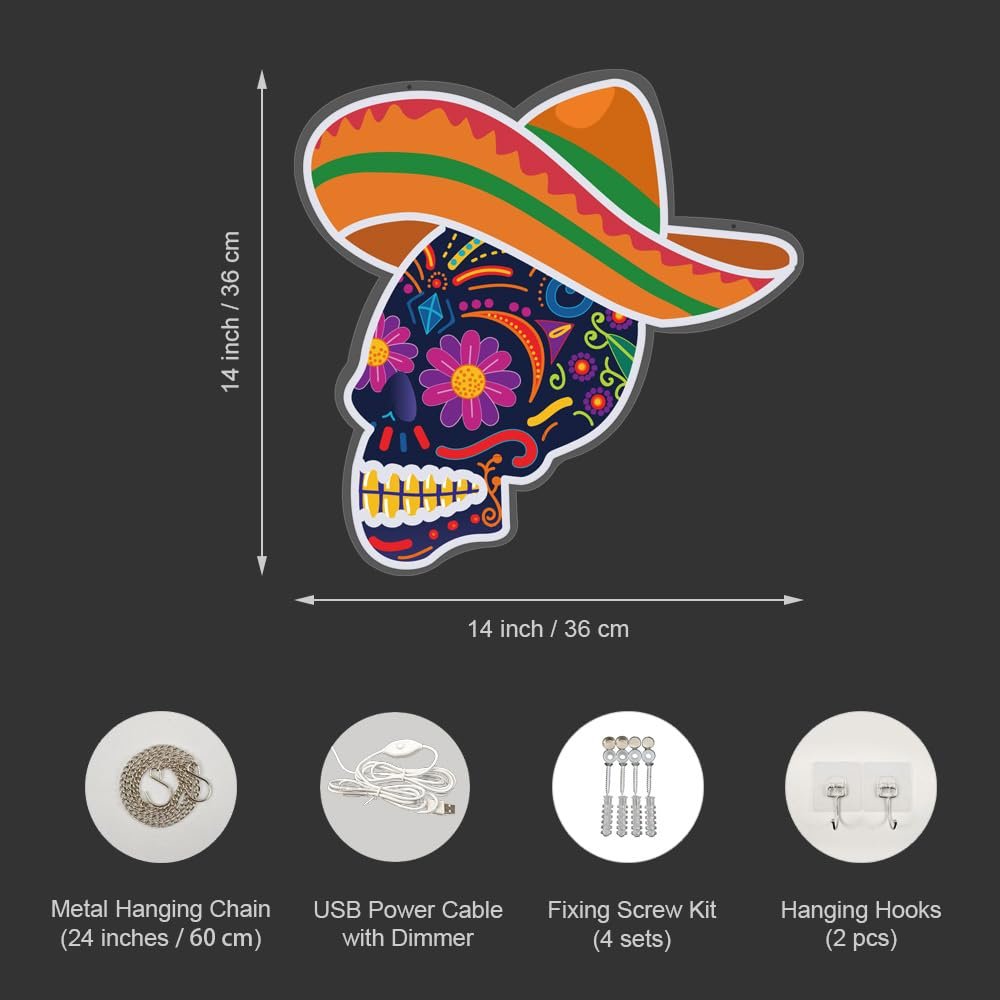 Day Of The Dead Neon Sign, 14"x14" - Image 4