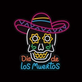 Día De Los Muertos Neon Sign, 16″x16.6″