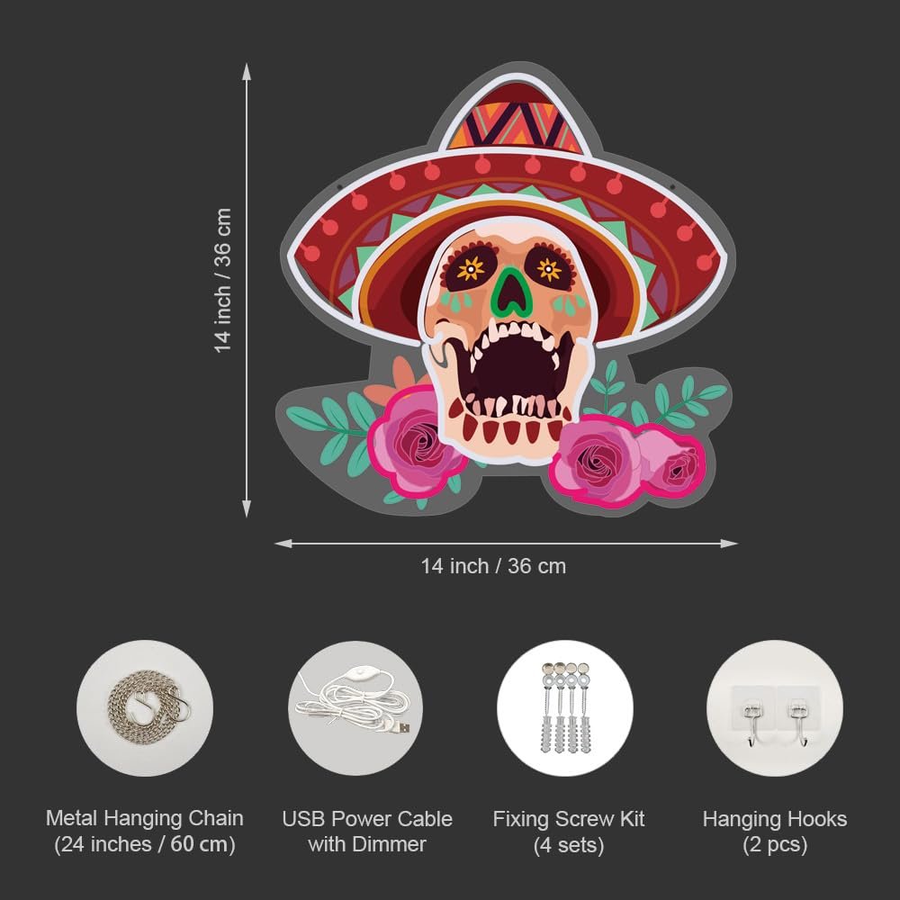 Day Of The Dead Neon Sign, 14"ร14" - Image 4