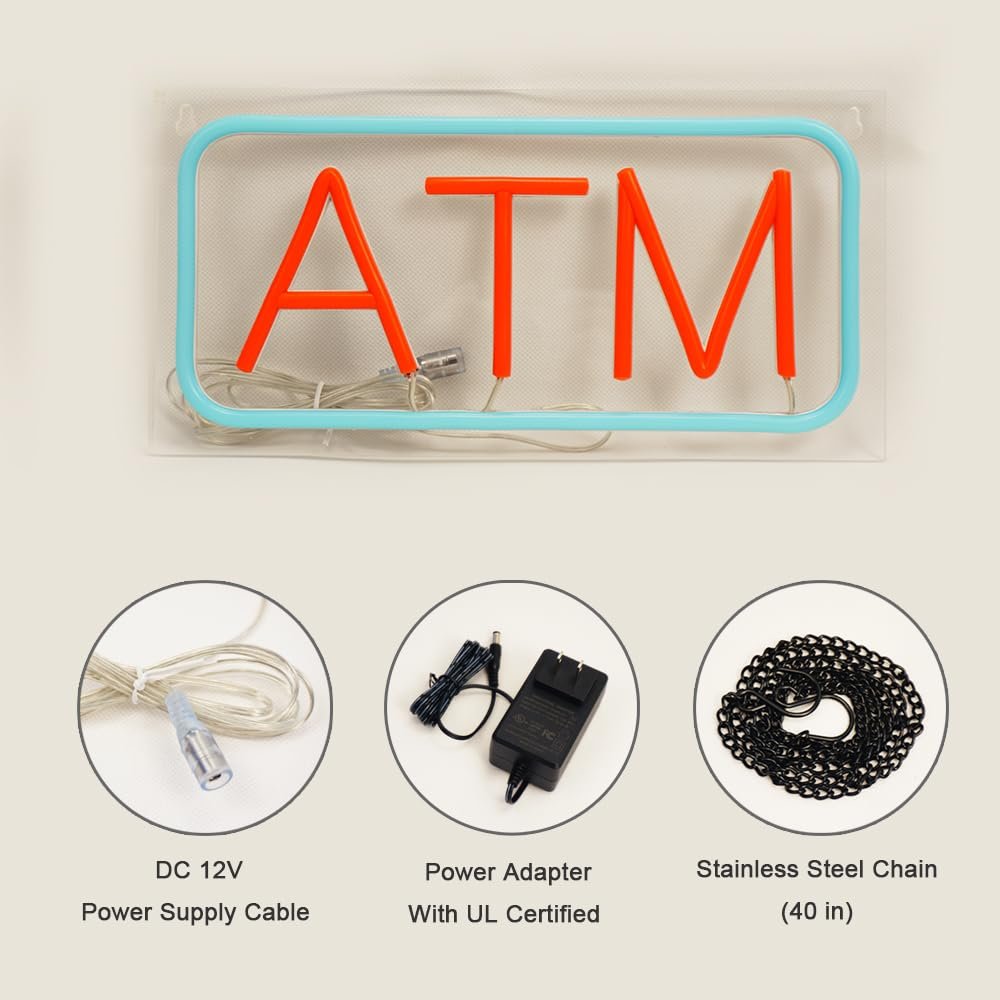 ATM Neon Sign, Red, 12"x6" - Image 6