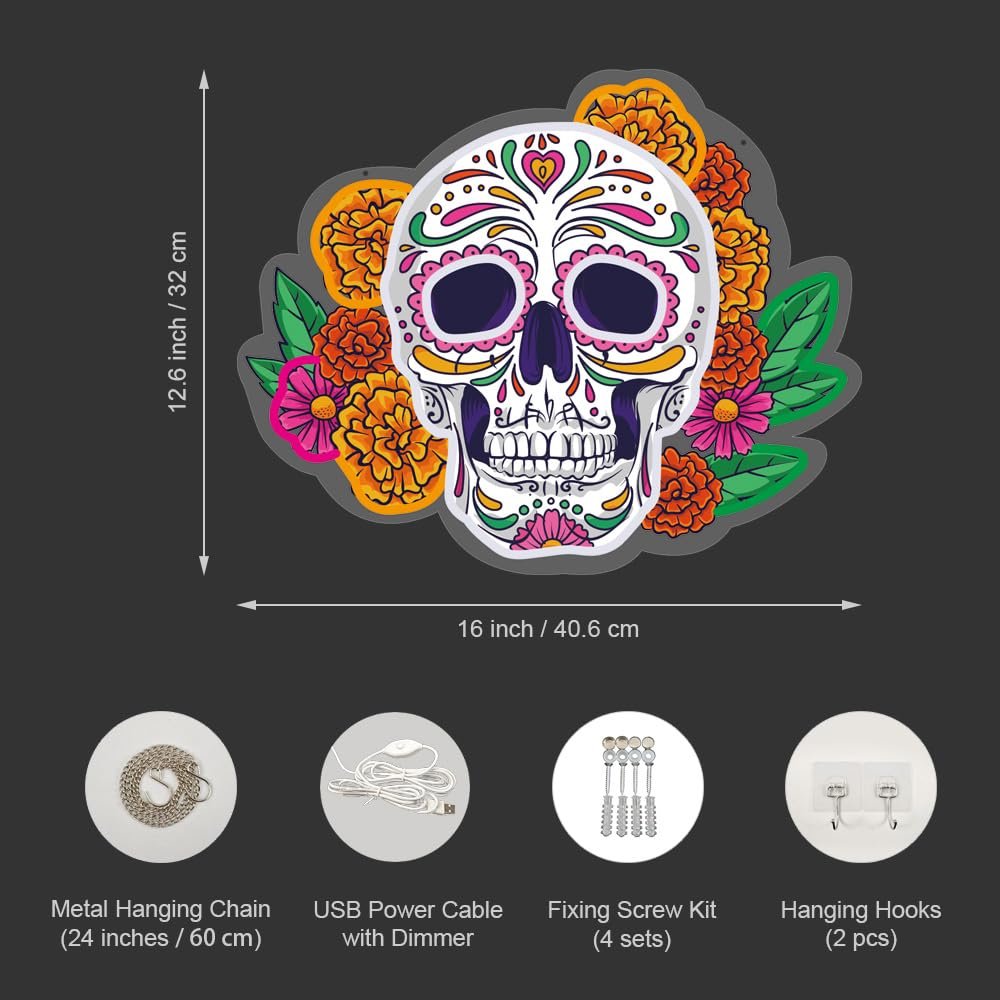 Day Of The Dead Neon Sign, 16"x12.6" - Image 4