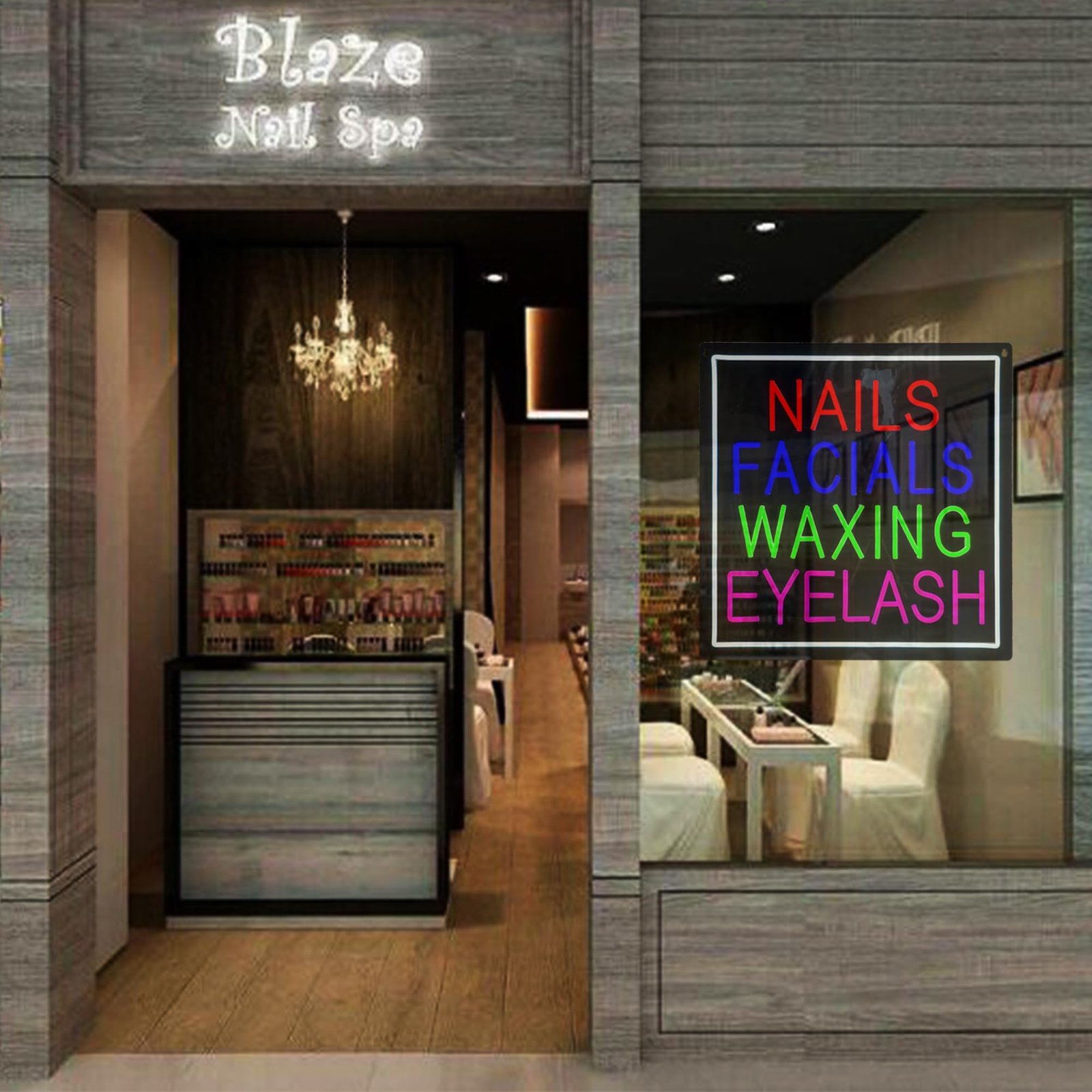 Nails Facials Waxing Eyelash LED Neon Sign, 20"ร20" - Image 2