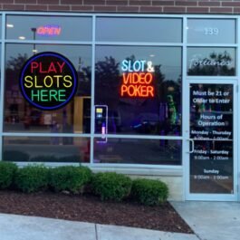 LED Play Slots Here Neon Sign, 16″x16″