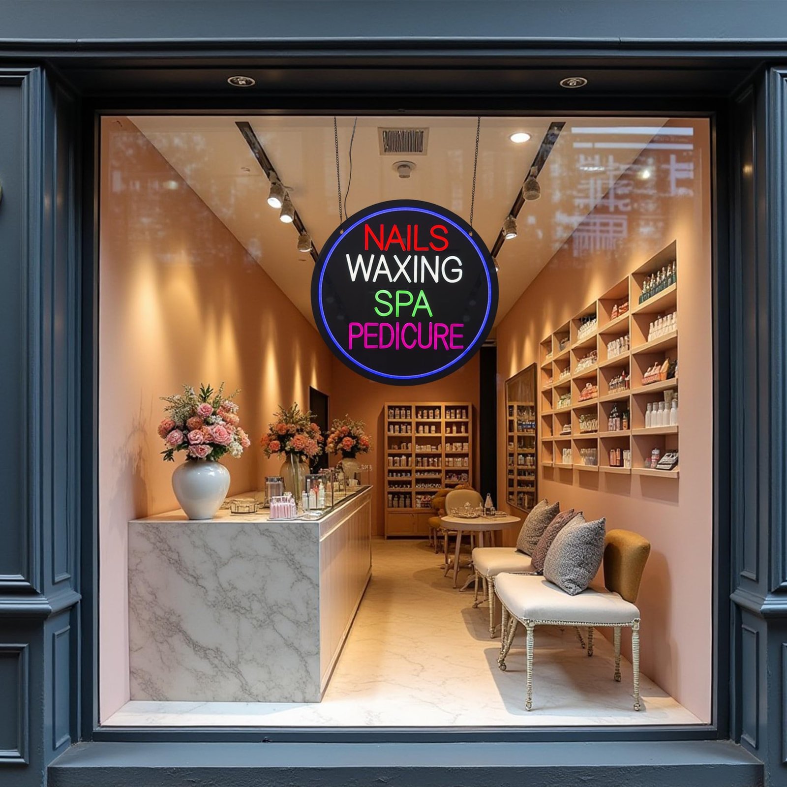 Nails Waxing Spa Pedicure LED Neon Sign, 20"ร20" - Image 3