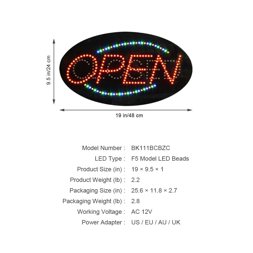 LED Open Closed Sign, 19"x9.5" - Image 3