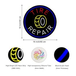 LED Tire Repair Neon Sign, 16″x16″