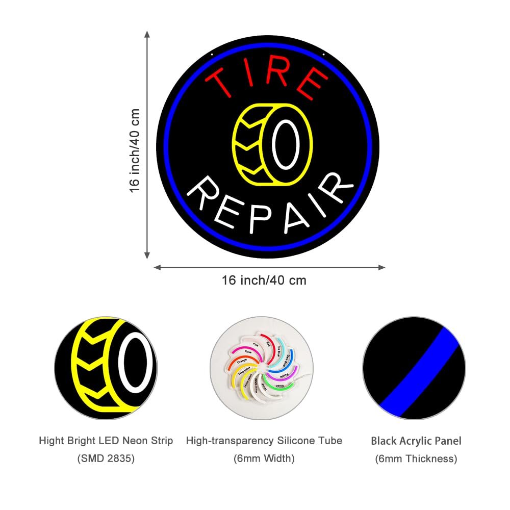 LED Tire Repair Neon Sign, 16"x16" - Image 2